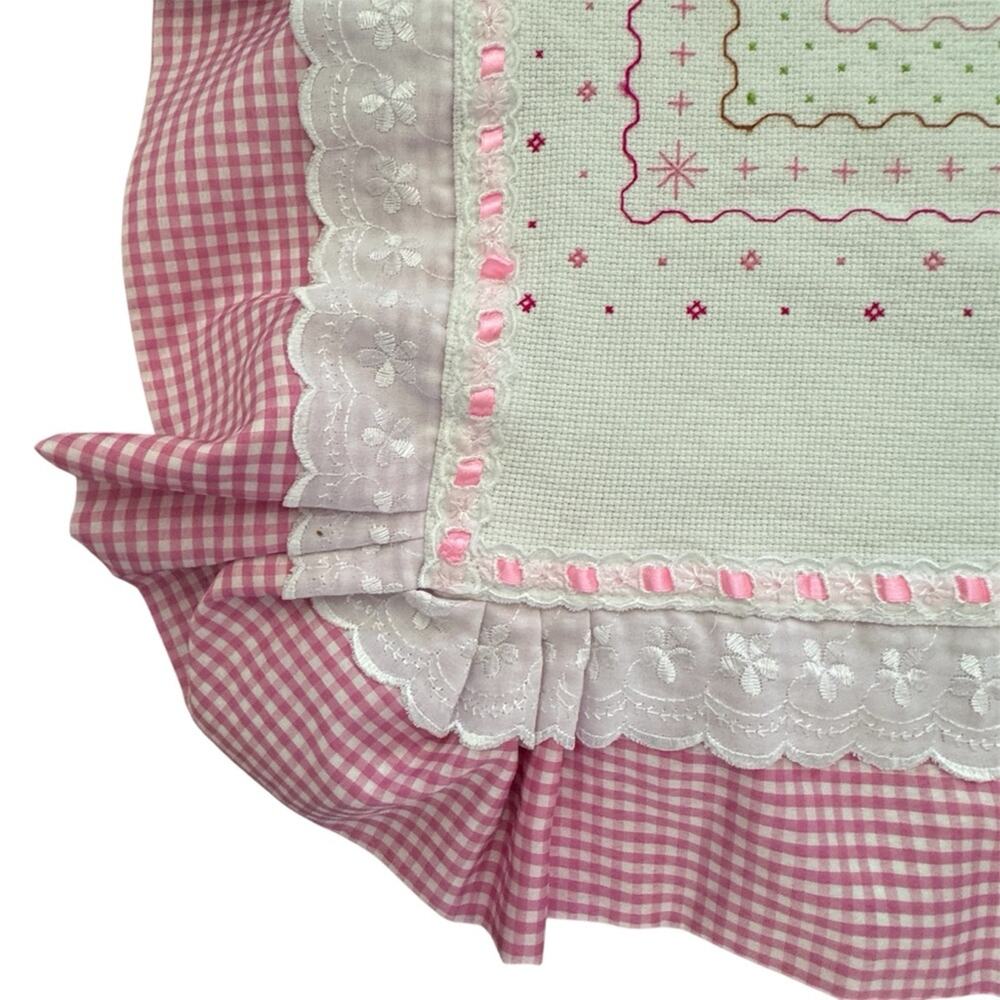 Strawberry Shortcake Cross Stitch Handmade Baby Quilt Blanket 34”x 42” - Picture 3 of 8